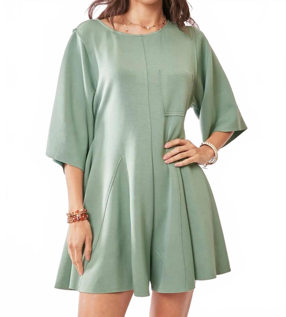 NEW DAVI & DANI draped sleeve tie-back flared skort romper in seafoam green